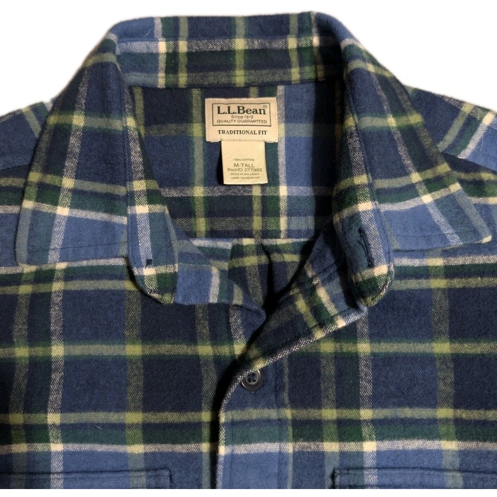 L.L.Bean Traditional Fit Flannel Shirt Men's MT Tall Blue Green Plaid Cotton - Picture 2 of 5